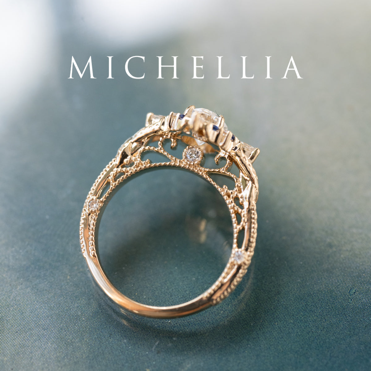 [Henrietta] Regency Custom Engagement Ring with Diamond, Moissanite & Sapphire - One of A Kind