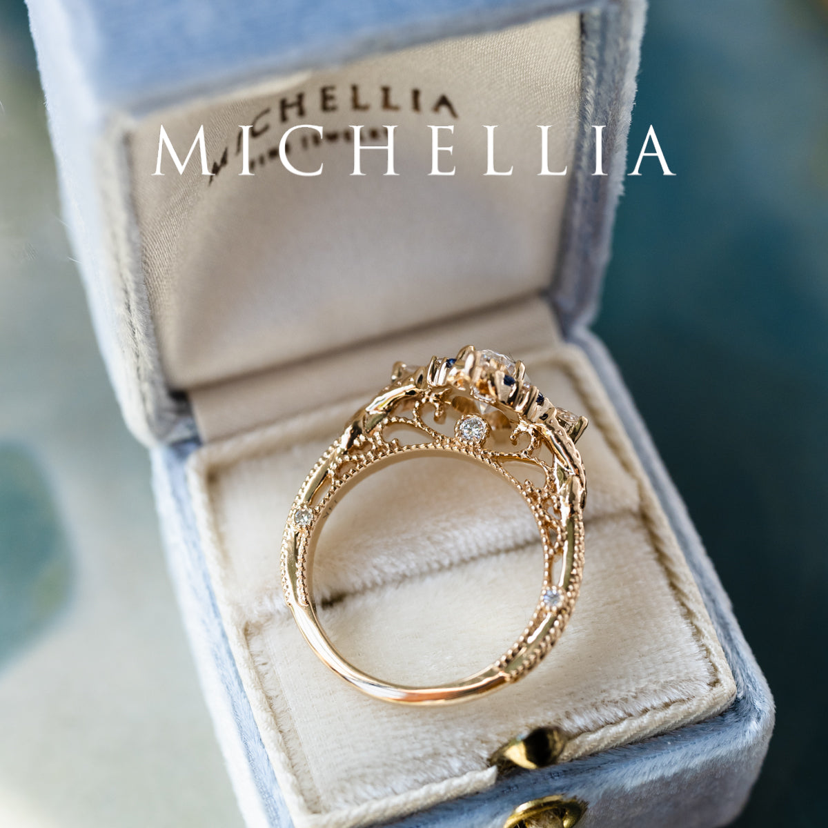 [Henrietta] Regency Custom Engagement Ring with Diamond, Moissanite & Sapphire - One of A Kind