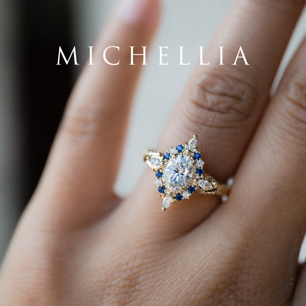 [Henrietta] Regency Custom Engagement Ring with Diamond, Moissanite & Sapphire - One of A Kind