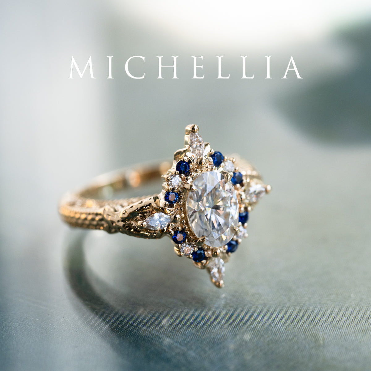[Henrietta] Regency Custom Engagement Ring with Diamond, Moissanite & Sapphire - One of A Kind