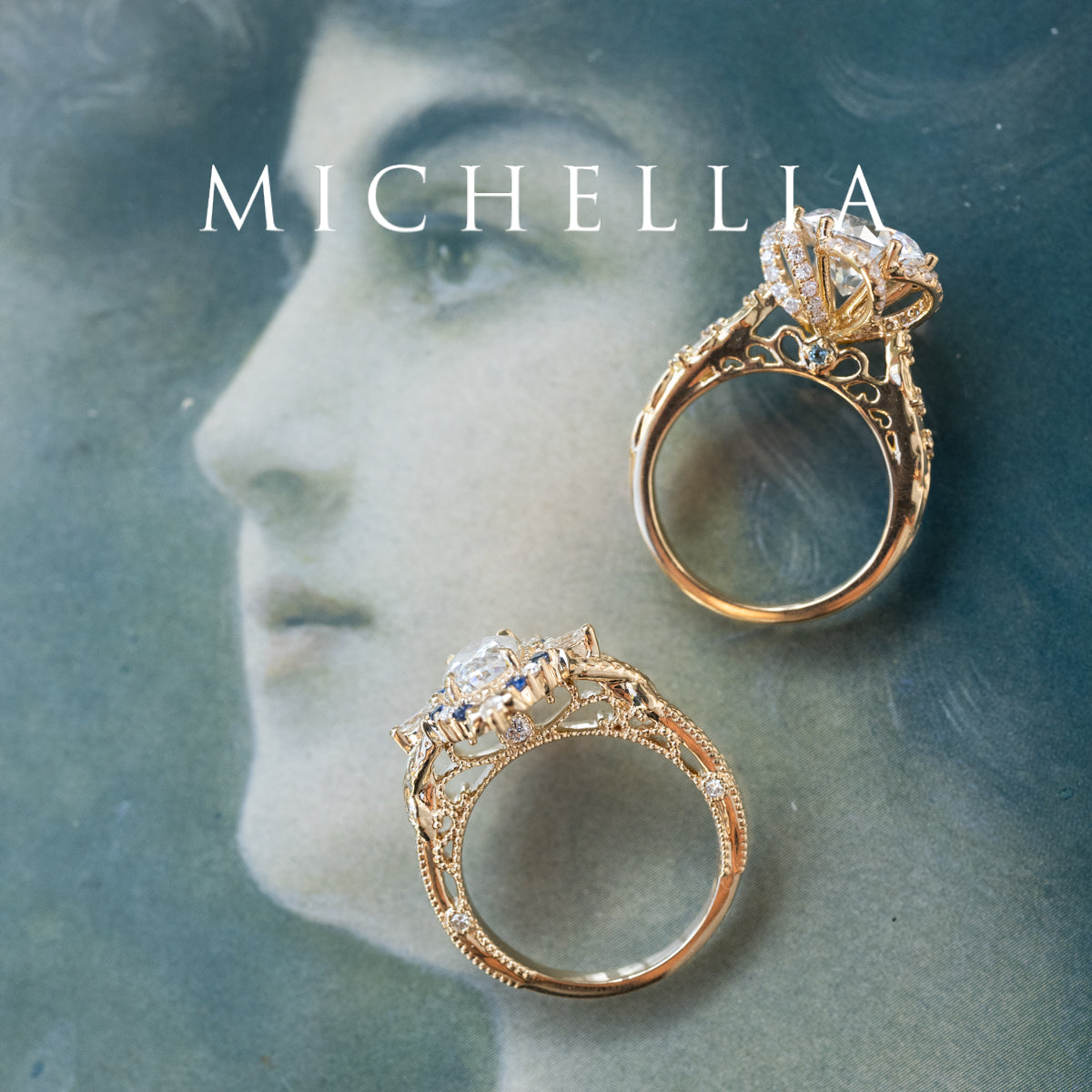 [Henrietta] Regency Custom Engagement Ring with Diamond, Moissanite & Sapphire - One of A Kind