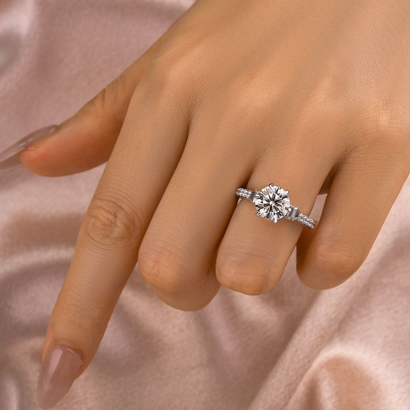 Solarii Moissanite 3.0ct Bow Base Design Sterling Silver Engagement Ring