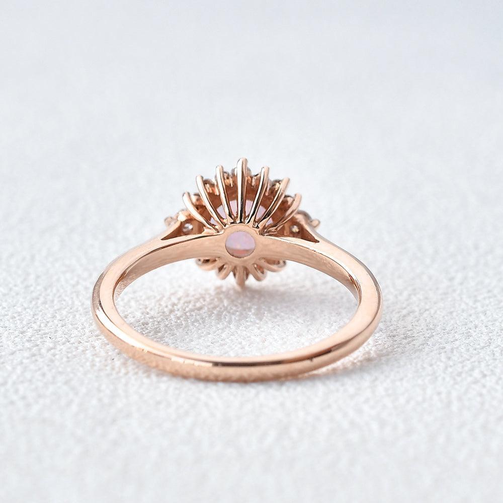 Valencia’s Sunburst | Round Opal & Moissanite Halo Ring