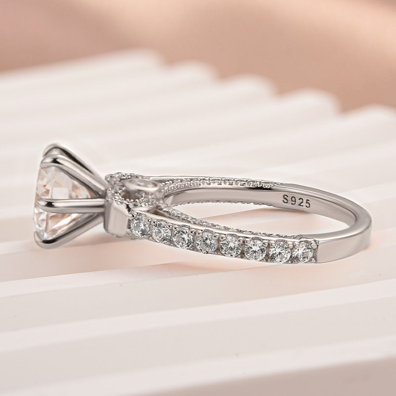 Solarii Moissanite 3.0ct Bow Base Design Sterling Silver Engagement Ring