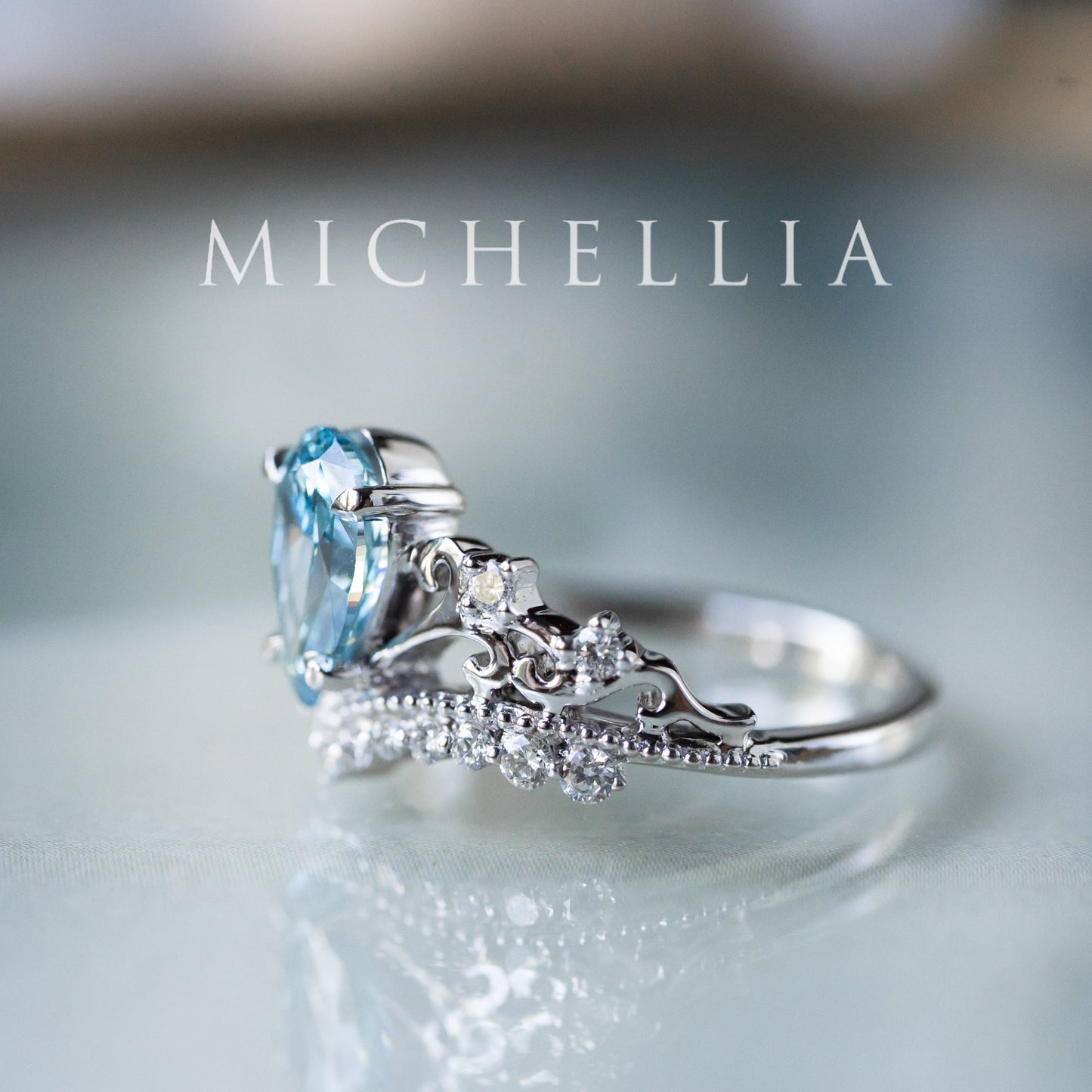 [Francesca] IGI Certified French Blue Diamond Pear Cut Platinum Engagement Ring, One of A Kind & Ready-to-Ship
