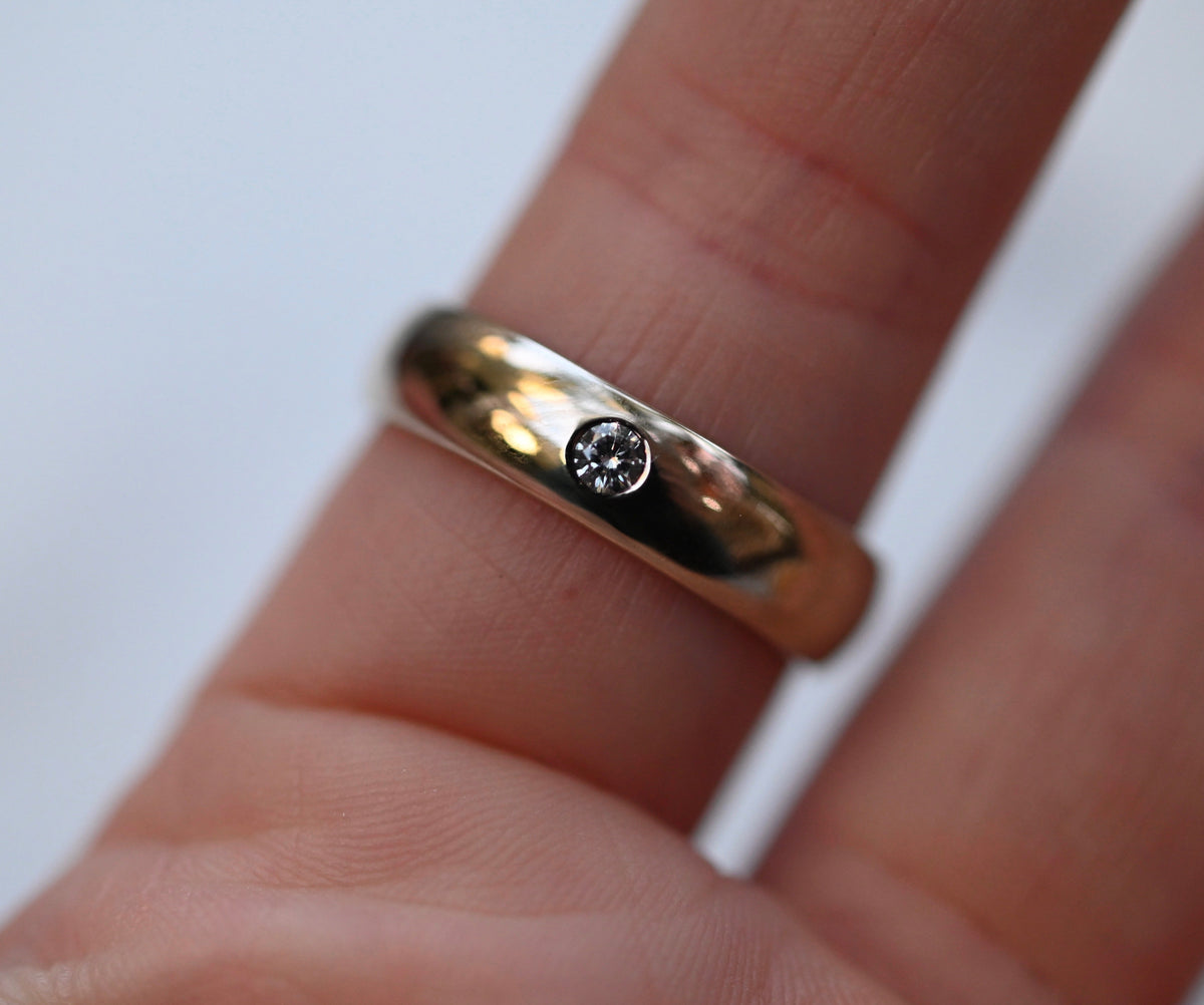 Flush Set Diamond 14k White Gold Half Round Ring - Made To Order