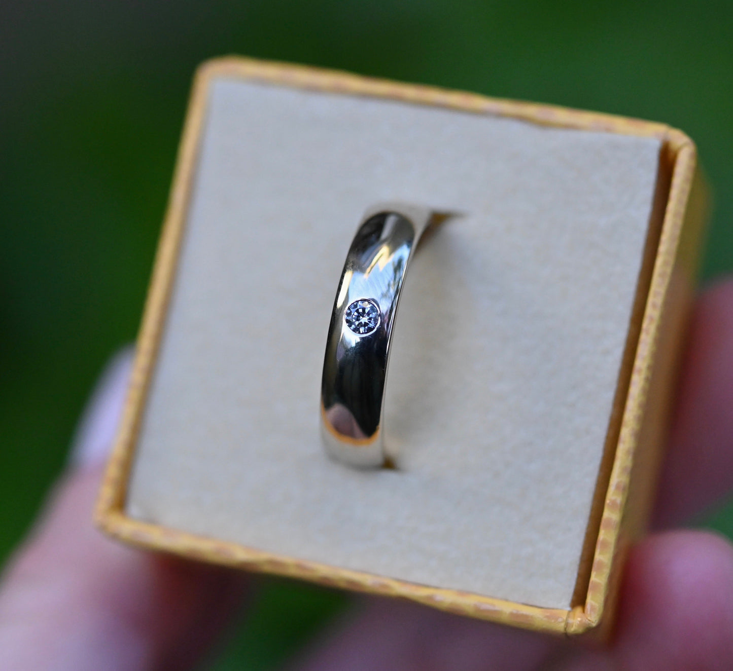 Flush Set Diamond 14k White Gold Half Round Ring - Made To Order