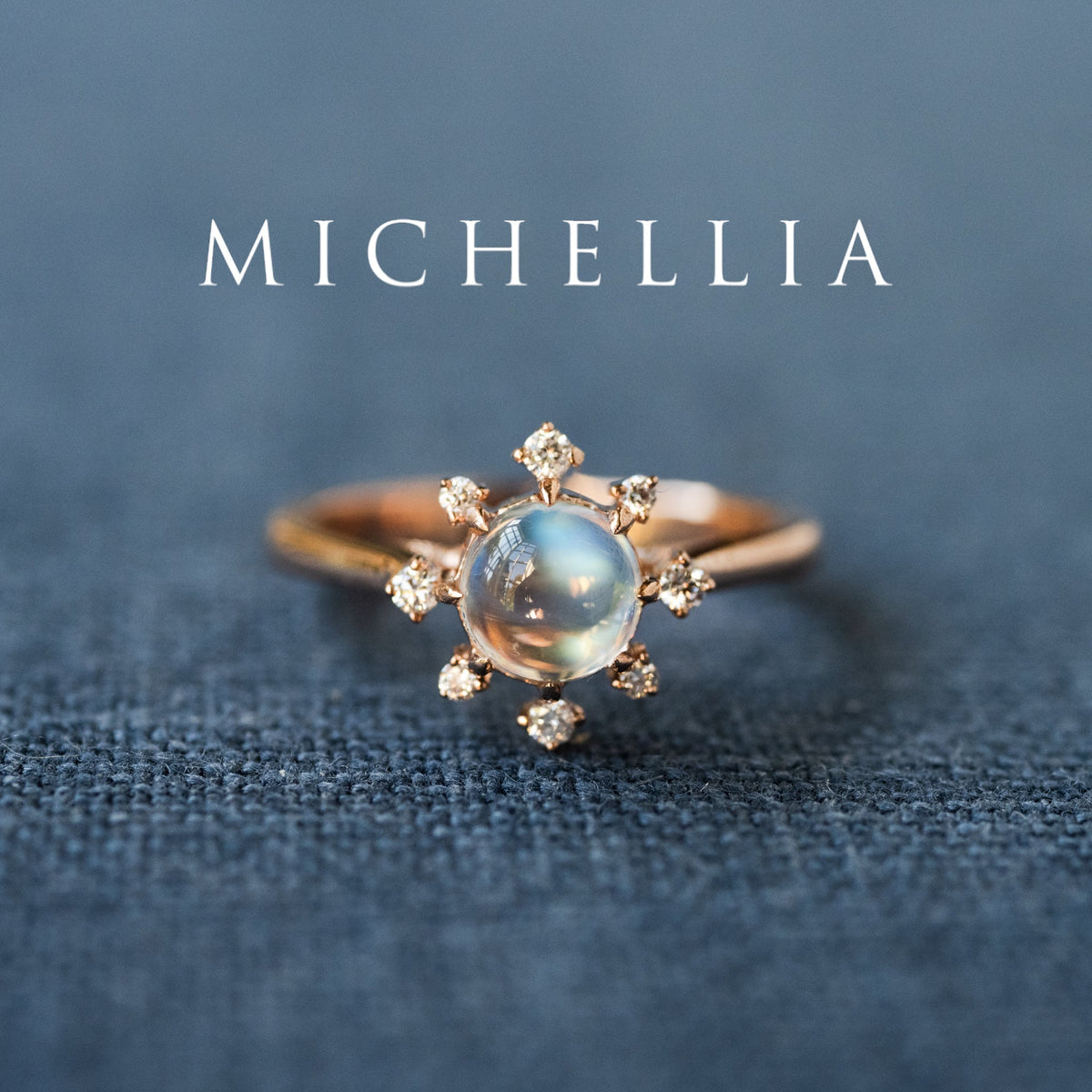 [Aurora] Northern Light Rainbow Moonstone Engagement Ring, 14K Rose Gold - One of A Kind & Ready-to-Ship