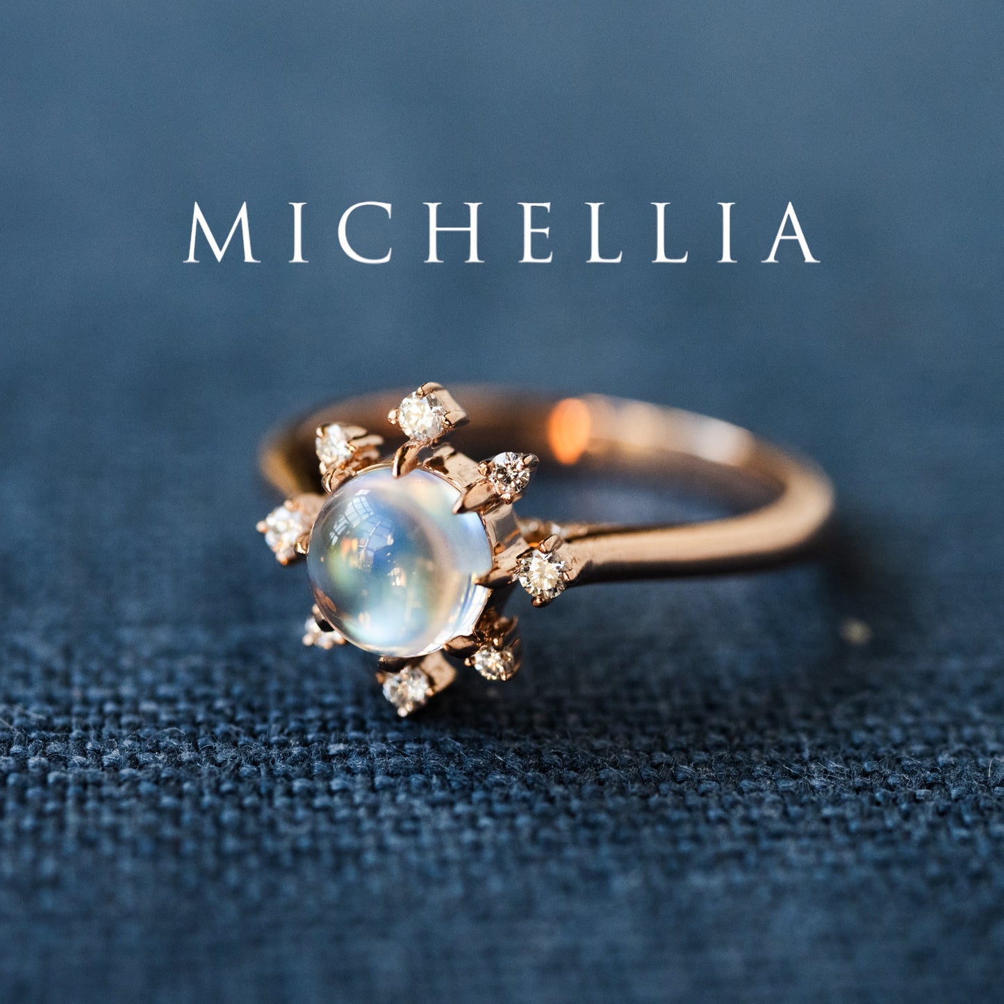 [Aurora] Northern Light Rainbow Moonstone Engagement Ring, 14K Rose Gold - One of A Kind & Ready-to-Ship