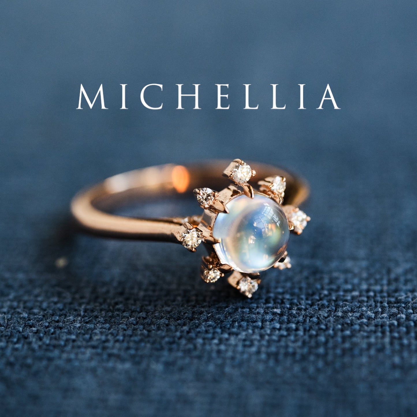 [Aurora] Northern Light Rainbow Moonstone Engagement Ring, 14K Rose Gold - One of A Kind & Ready-to-Ship