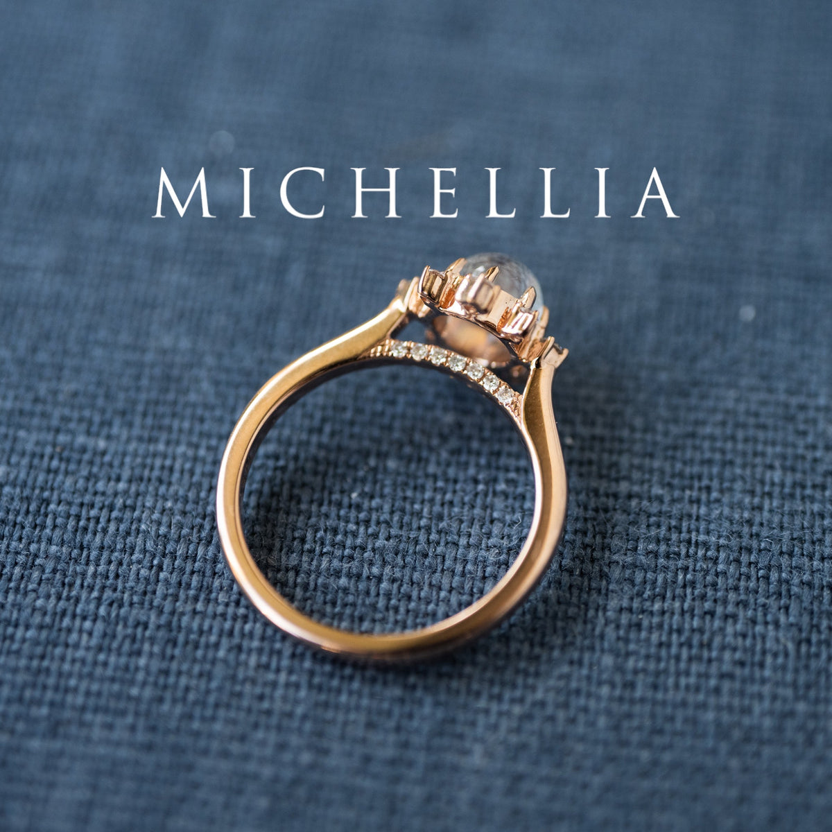 [Aurora] Northern Light Rainbow Moonstone Engagement Ring, 14K Rose Gold - One of A Kind & Ready-to-Ship