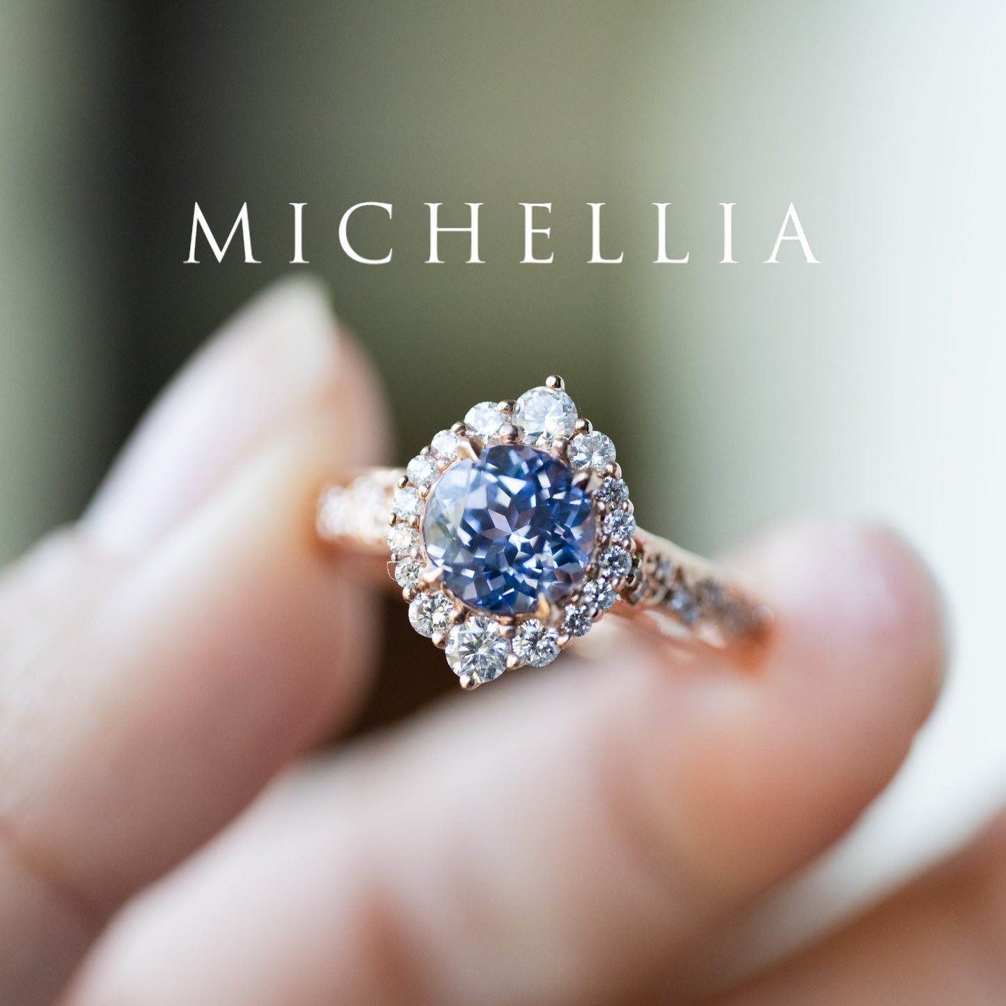 [Ophelia] Periwinkle Light Blue Sapphire Engagement Ring, 14K Rose Gold - One of A Kind
