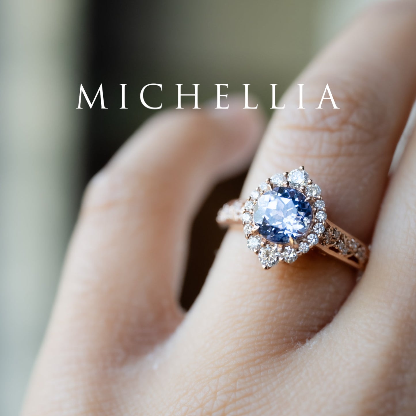 [Ophelia] Periwinkle Light Blue Sapphire Engagement Ring, 14K Rose Gold - One of A Kind