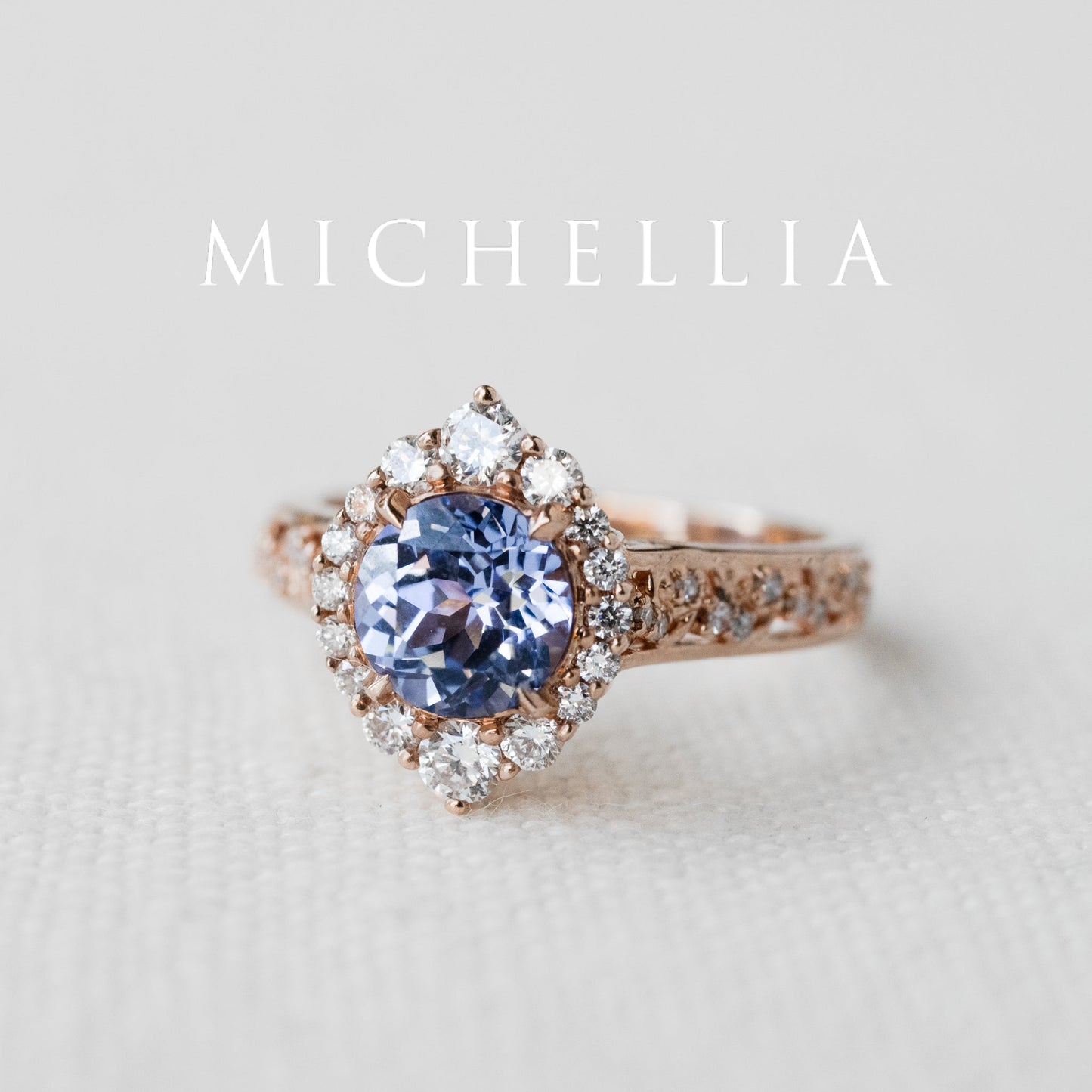 [Ophelia] Periwinkle Light Blue Sapphire Engagement Ring, 14K Rose Gold - One of A Kind