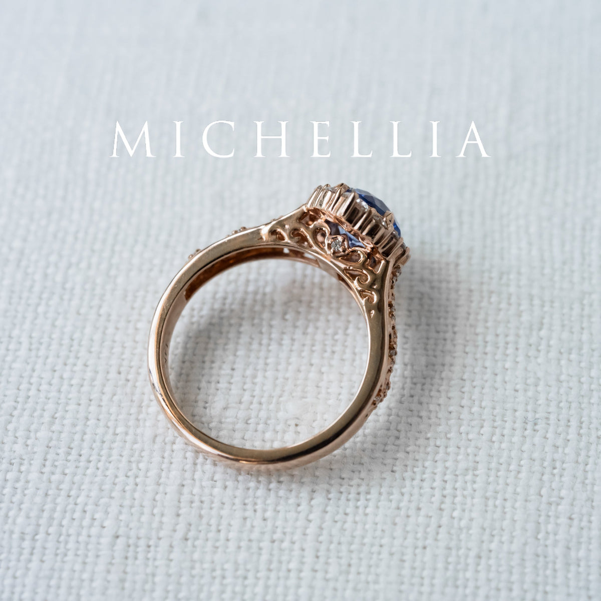[Ophelia] Periwinkle Light Blue Sapphire Engagement Ring, 14K Rose Gold - One of A Kind