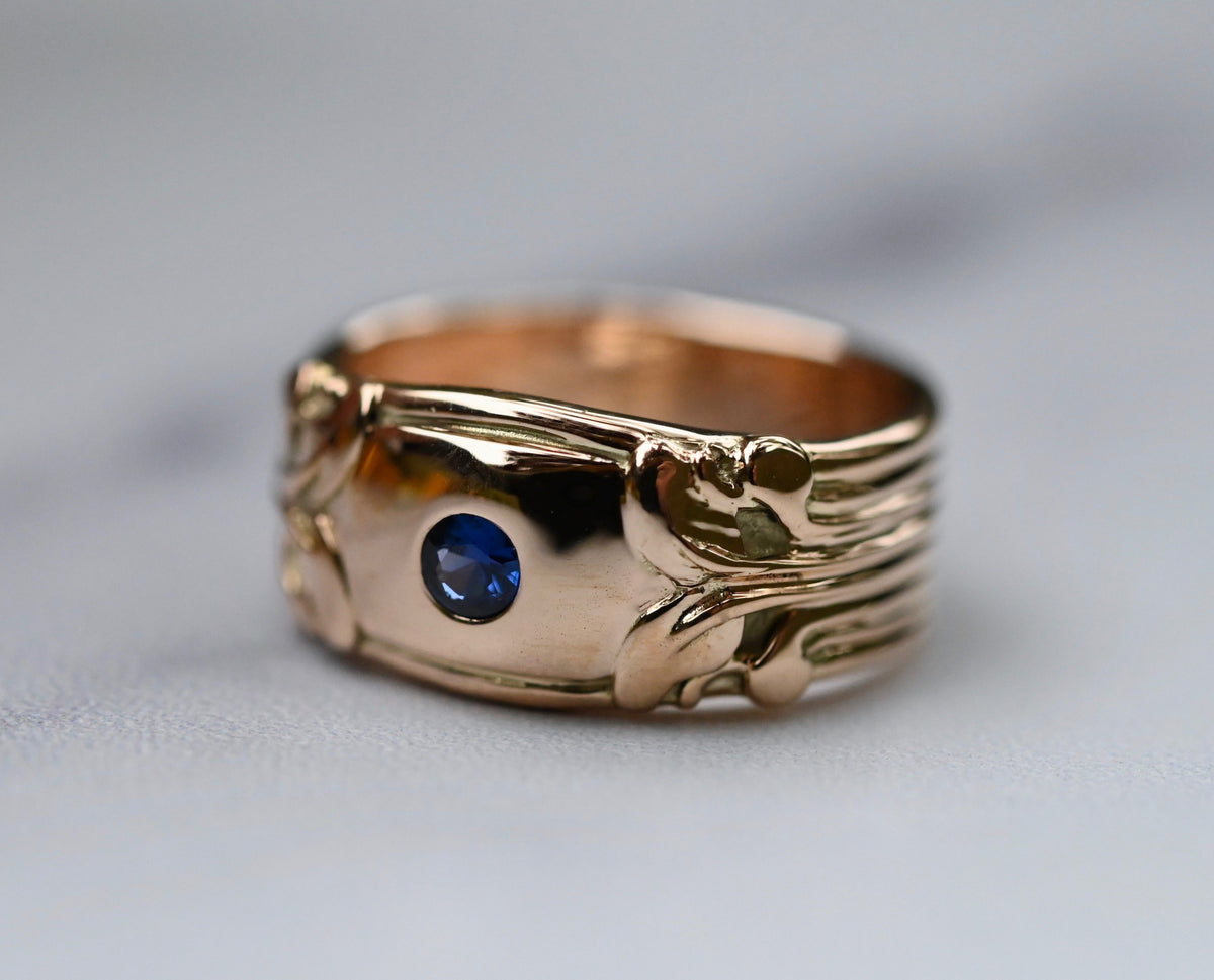 Large Banner 14k Gold Ring Band Setting - Made To Order