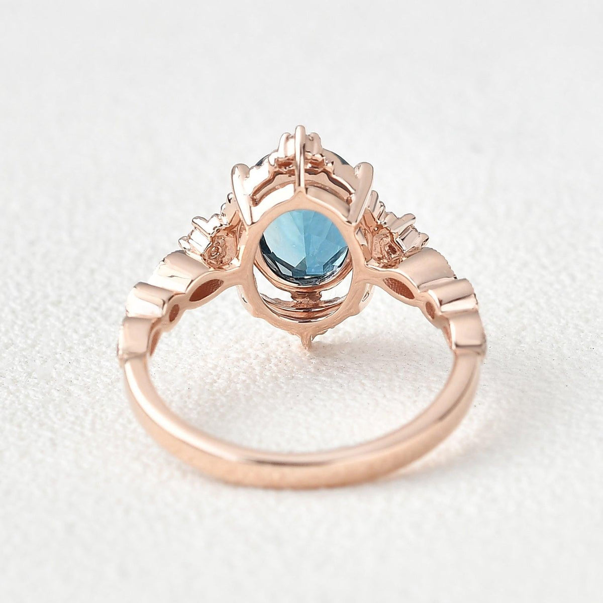 Aurelia’s Luminara | 1.5CT Oval London Blue Topaz & Diamond Art Deco Ring