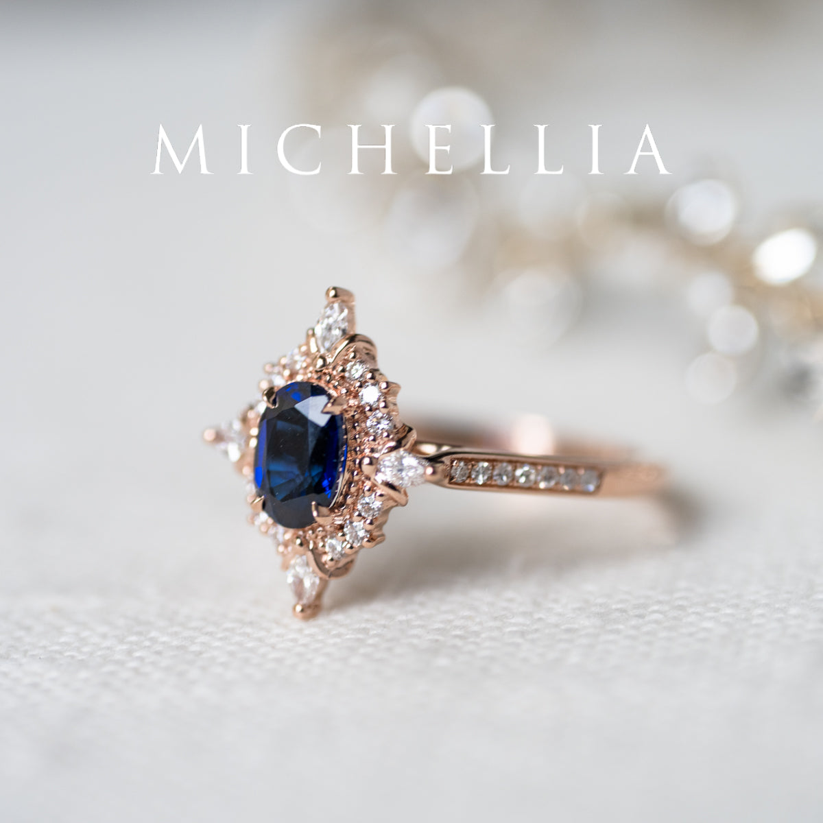 [Alessandra] Art Deco Oval Engagement Ring in Blue Sapphire