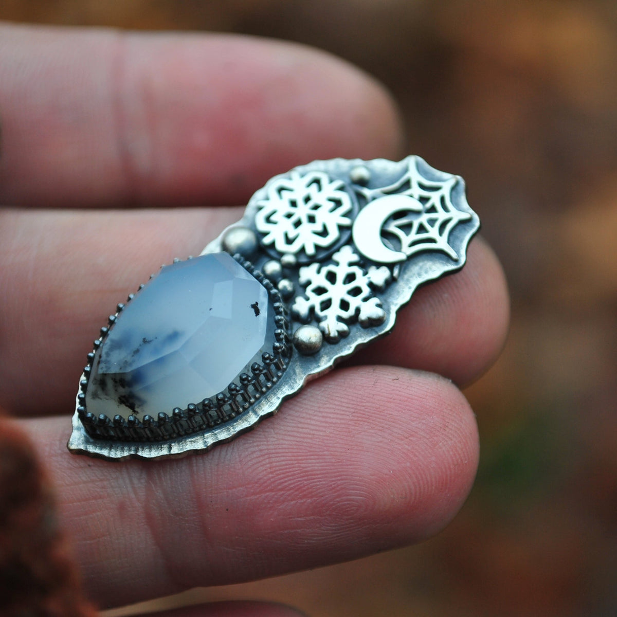 Made to your size ring or pendant - Cobwebs Catching Snowflakes