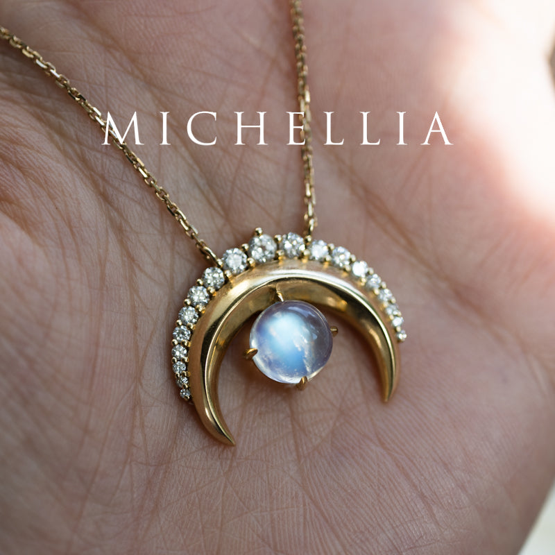 [Serena] Sailor Moon Inspired Moonstone Diamond Necklace in Solid 14K Yellow Gold  - One of A Kind & Ready-to-Ship