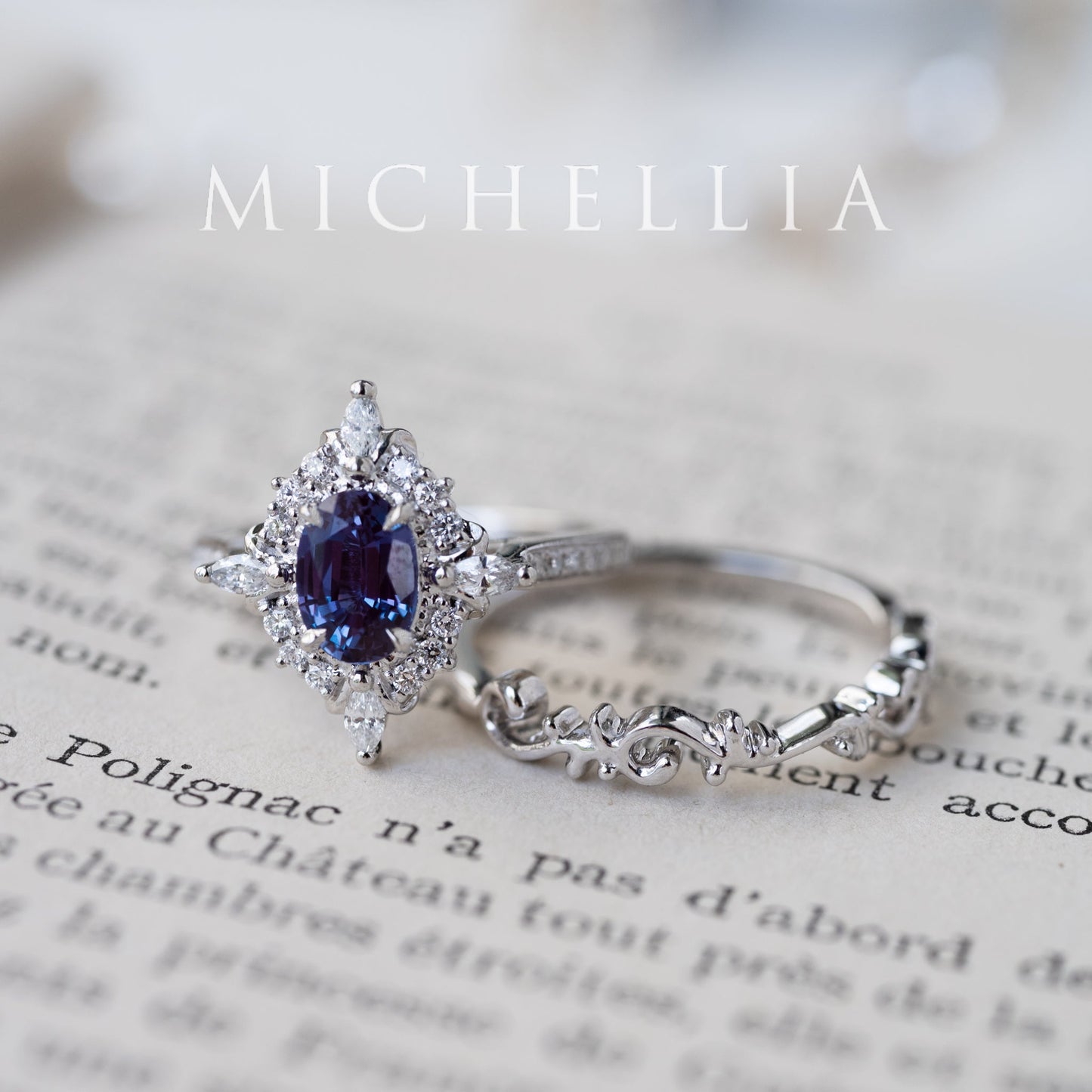 [Alessandra] Art Deco Oval Engagement Ring in Lab Alexandrite