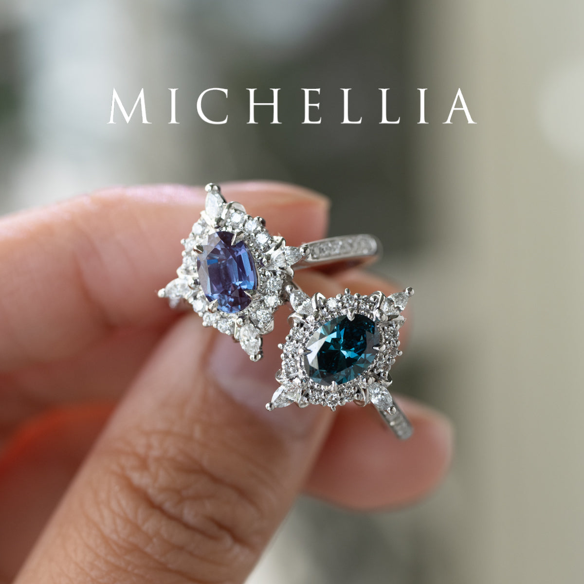 [Alessandra] IGI certified Teal Blue Diamond Engagement Ring, 14K White Gold - One of A Kind & Ready-to-Ship