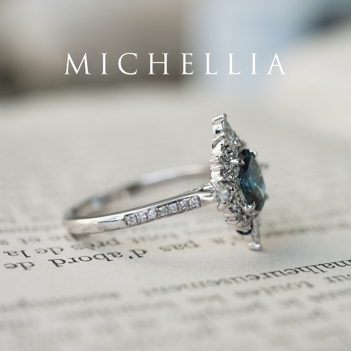 [Alessandra] IGI certified Teal Blue Diamond Engagement Ring, 14K White Gold - One of A Kind & Ready-to-Ship