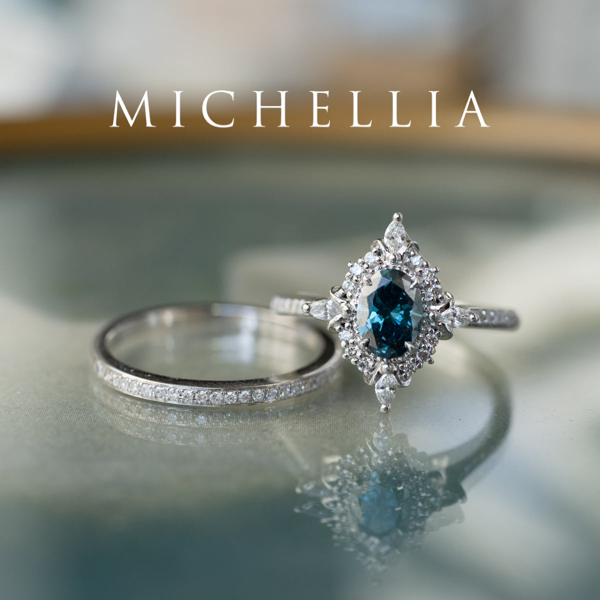 [Alessandra] IGI certified Teal Blue Diamond Engagement Ring, 14K White Gold - One of A Kind & Ready-to-Ship