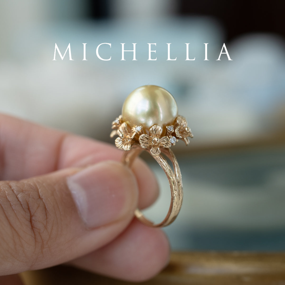 [Elowen] Golden Meadow South Sea Pearl Ring, 14K Yellow Gold - One of A Kind & Ready-to-Ship