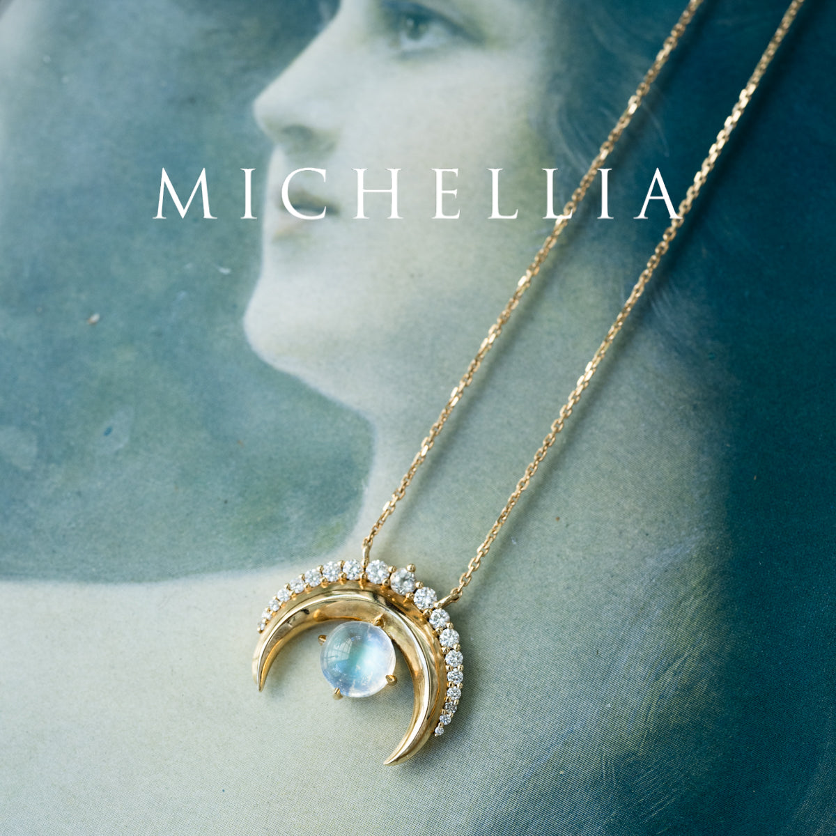 [Serena] Sailor Moon Inspired Moonstone Diamond Necklace in Solid 14K Yellow Gold  - One of A Kind & Ready-to-Ship