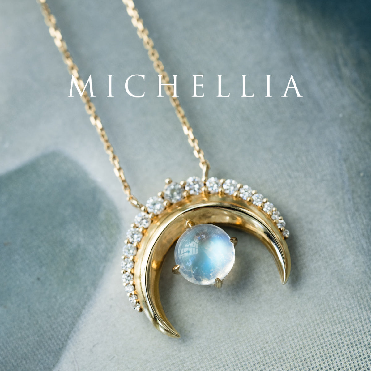 [Serena] Sailor Moon Inspired Moonstone Diamond Necklace in Solid 14K Yellow Gold  - One of A Kind & Ready-to-Ship