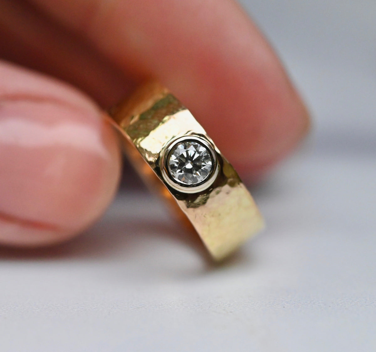 Planished 14k Gold Cigar Band Ring Setting - Made To Order