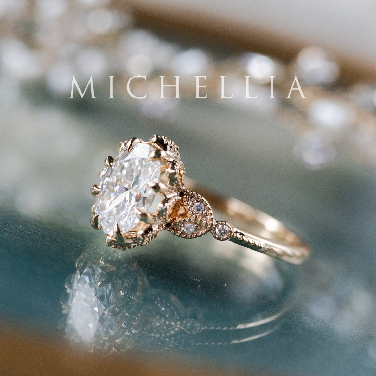 [Evanthe] IGI Certified 1.6 ct Oval Brilliant Diamond Vintage Floral Engagement Ring, One of A Kind & Ready-to-Ship