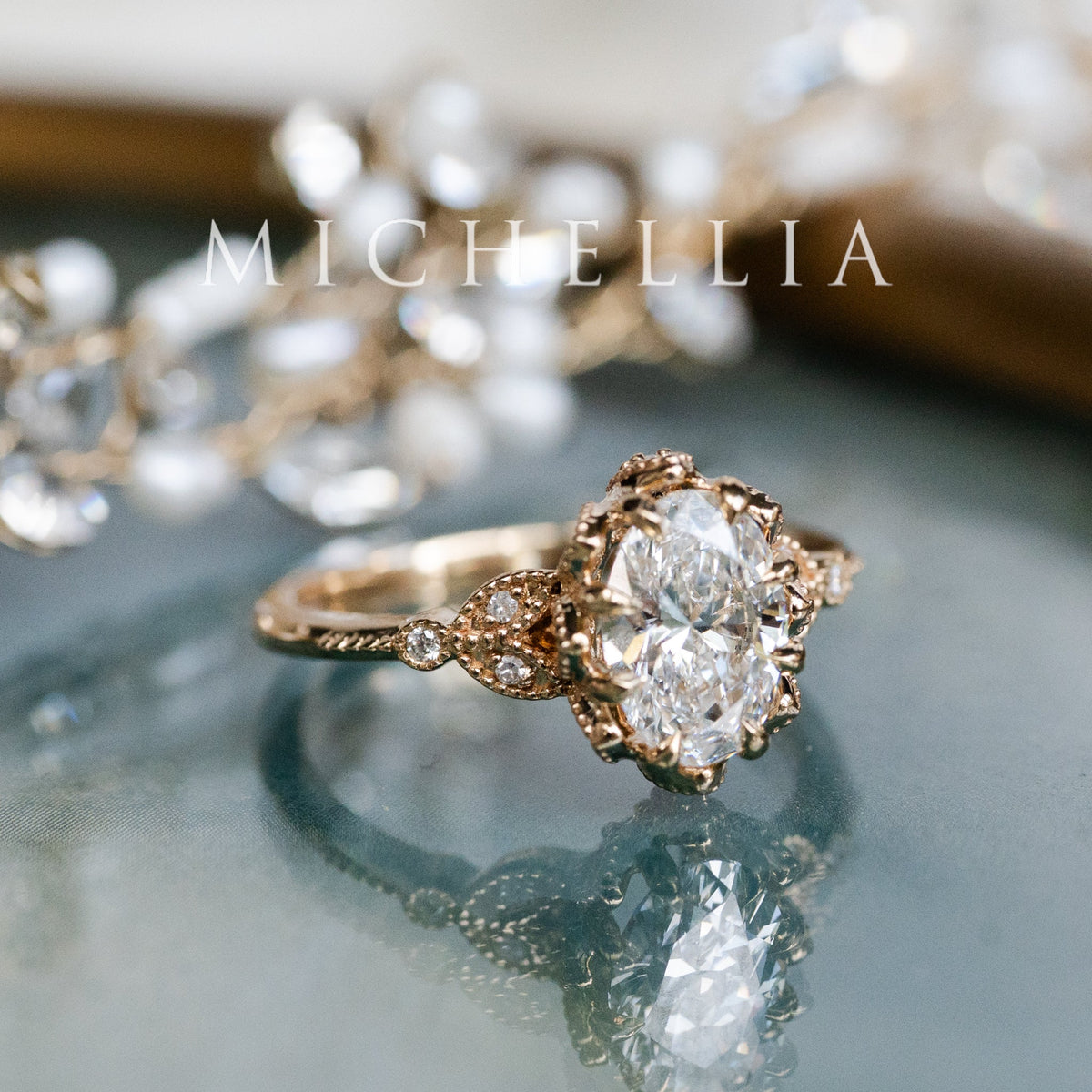 [Evanthe] IGI Certified 1.6 ct Oval Brilliant Diamond Vintage Floral Engagement Ring, One of A Kind & Ready-to-Ship