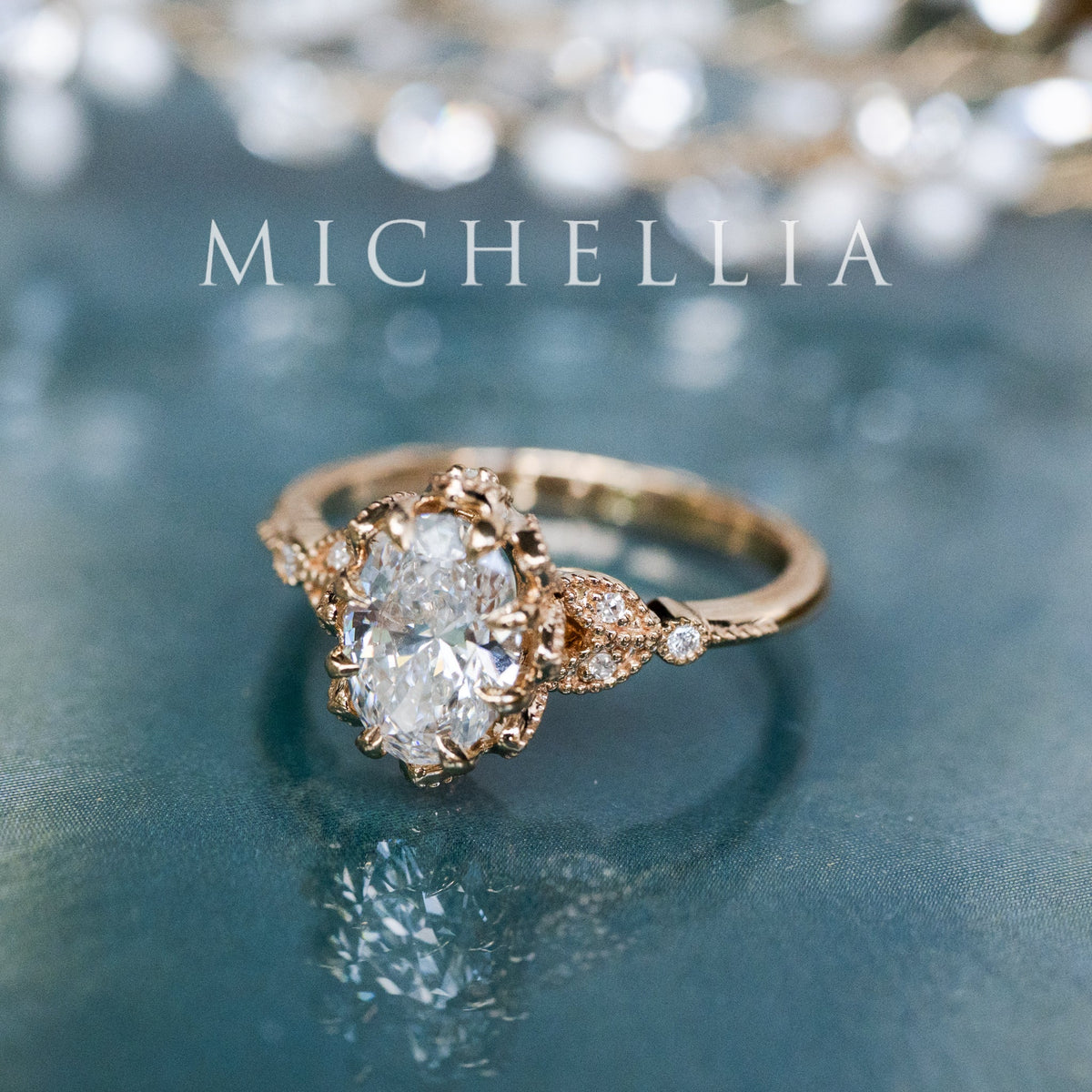 [Evanthe] IGI Certified 1.6 ct Oval Brilliant Diamond Vintage Floral Engagement Ring, One of A Kind & Ready-to-Ship