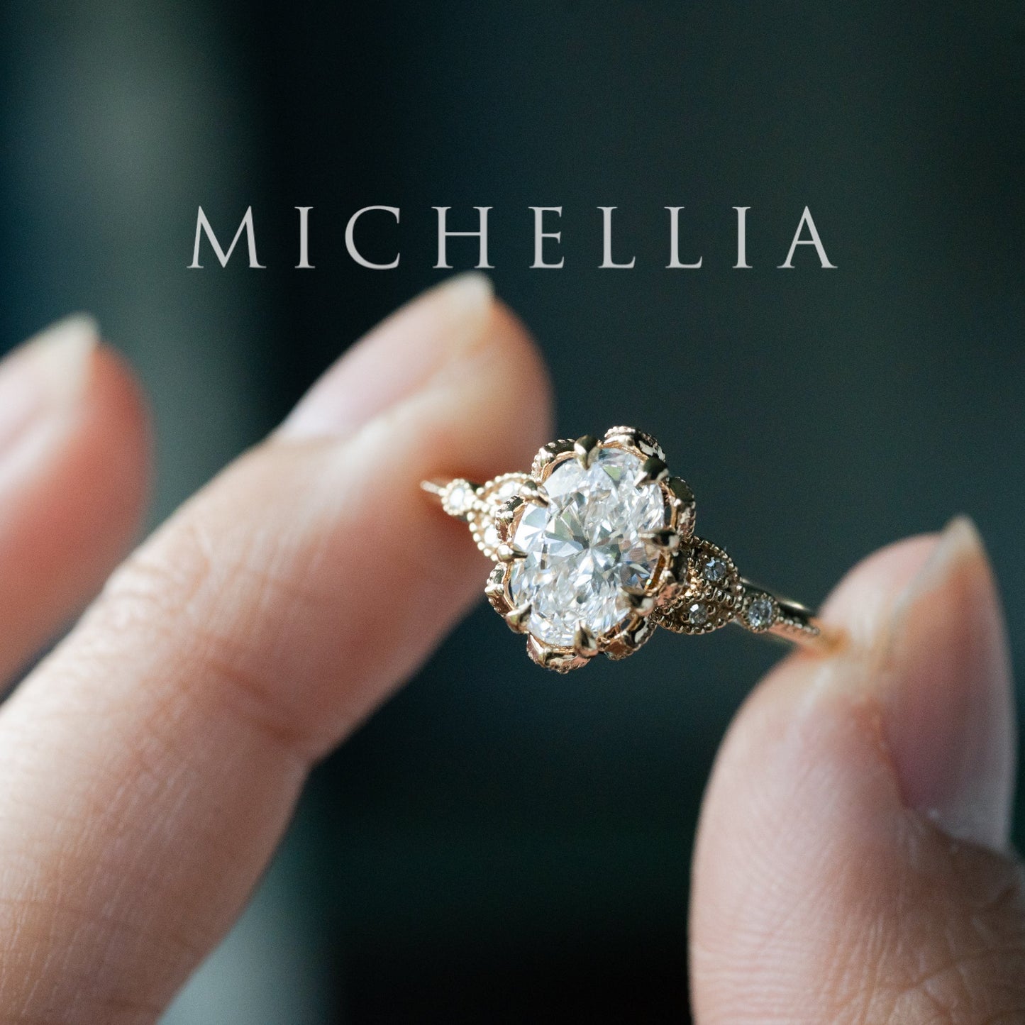 [Evanthe] IGI Certified 1.6 ct Oval Brilliant Diamond Vintage Floral Engagement Ring, One of A Kind & Ready-to-Ship