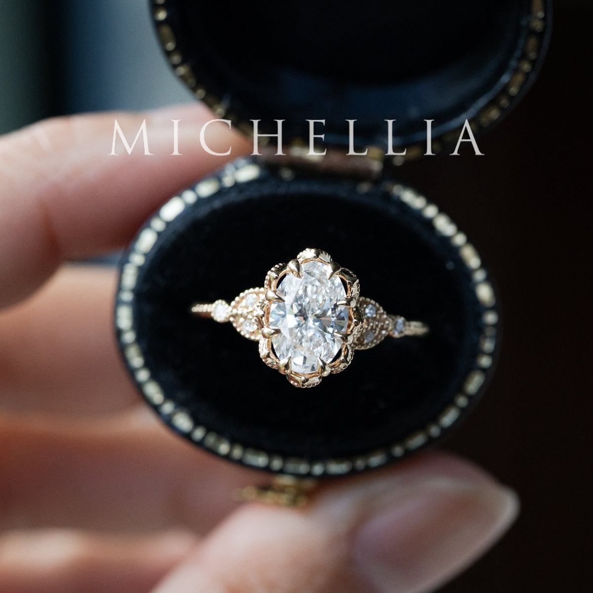 [Evanthe] IGI Certified 1.6 ct Oval Brilliant Diamond Vintage Floral Engagement Ring, One of A Kind & Ready-to-Ship