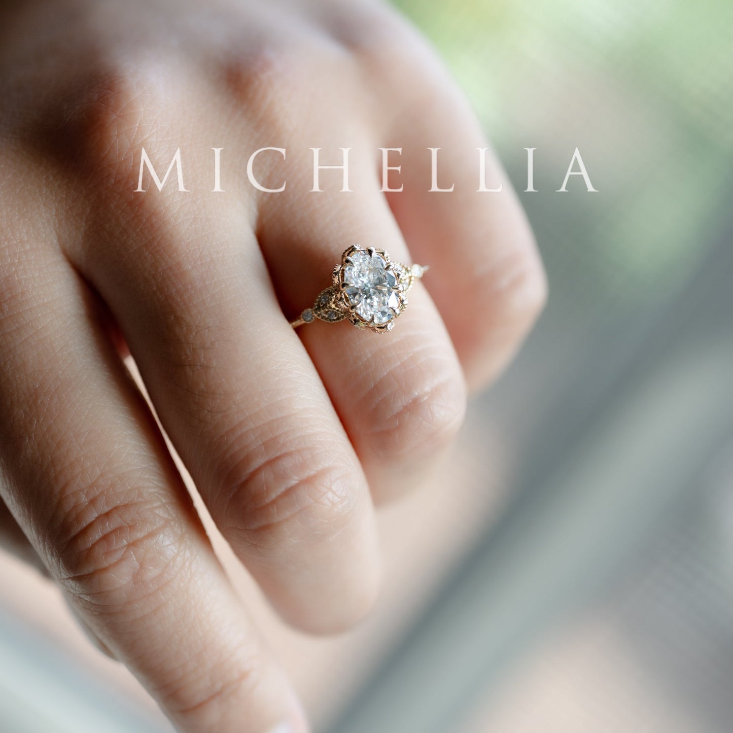 [Evanthe] IGI Certified 1.6 ct Oval Brilliant Diamond Vintage Floral Engagement Ring, One of A Kind & Ready-to-Ship