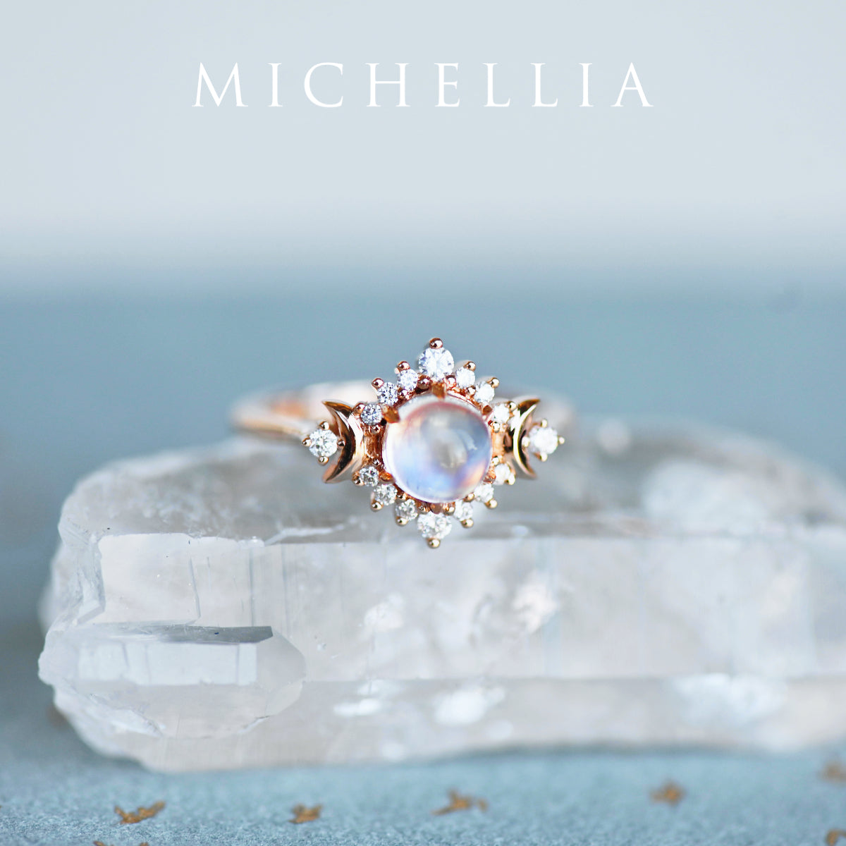 [Selene] Moon Goddess Engagement Ring in Moonstone