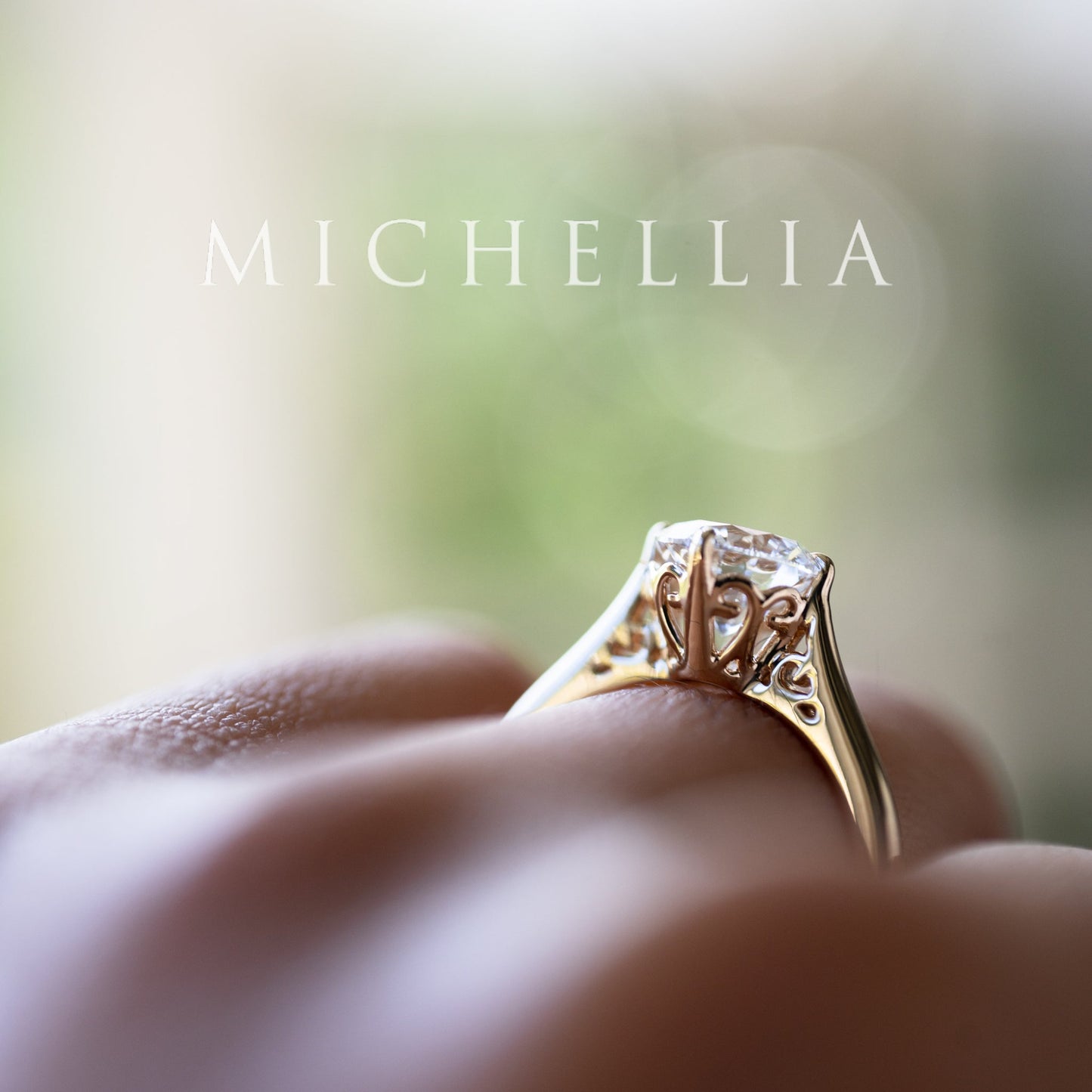 [Marguerite] Victorian Lace Solitaire Engagement Ring in Diamond / Moissanite