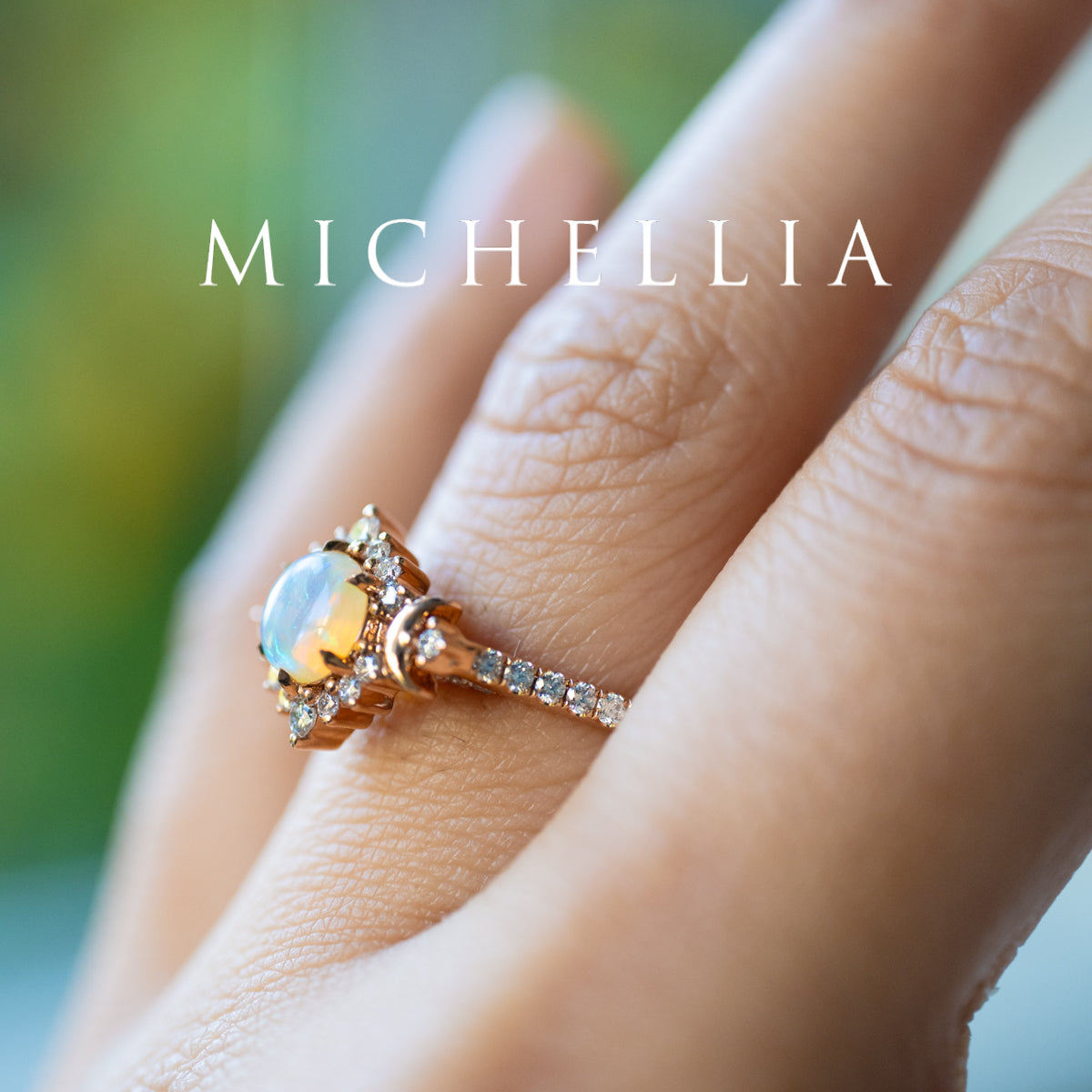 [Selene] Moon Goddess Australian Opal Engagement Ring, 18K Rose Gold - One of A Kind & Ready-to-Ship