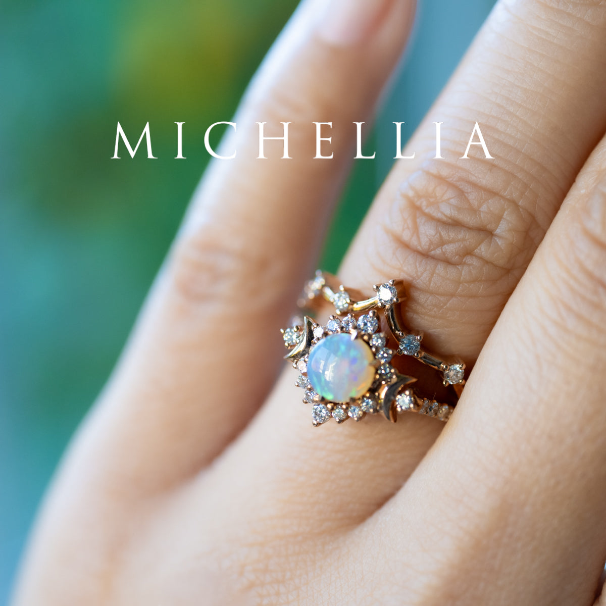 [Selene] Moon Goddess Australian Opal Engagement Ring, 18K Rose Gold - One of A Kind & Ready-to-Ship