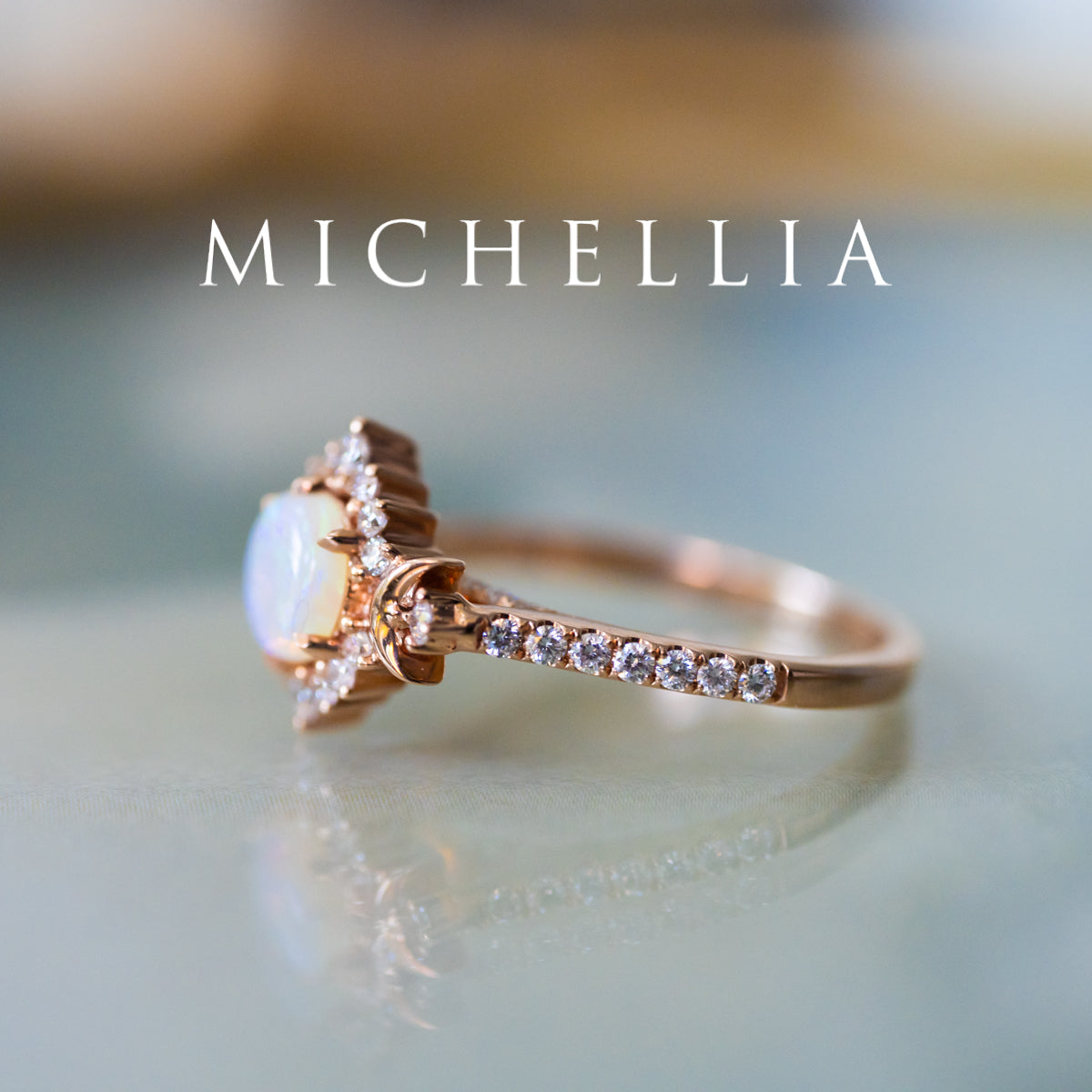 [Selene] Moon Goddess Australian Opal Engagement Ring, 18K Rose Gold - One of A Kind & Ready-to-Ship