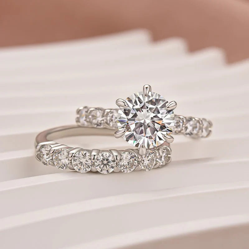 Solarii New Arrived 3.0ct Round Cut Moissanite Wedding Ring Set
