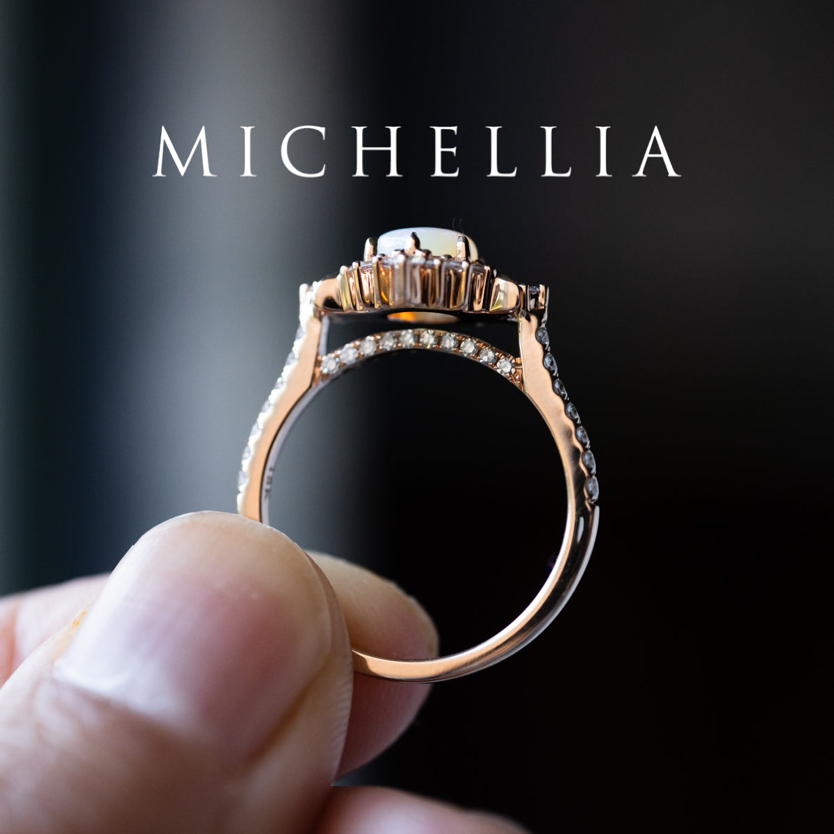 [Selene] Moon Goddess Australian Opal Engagement Ring, 18K Rose Gold - One of A Kind & Ready-to-Ship