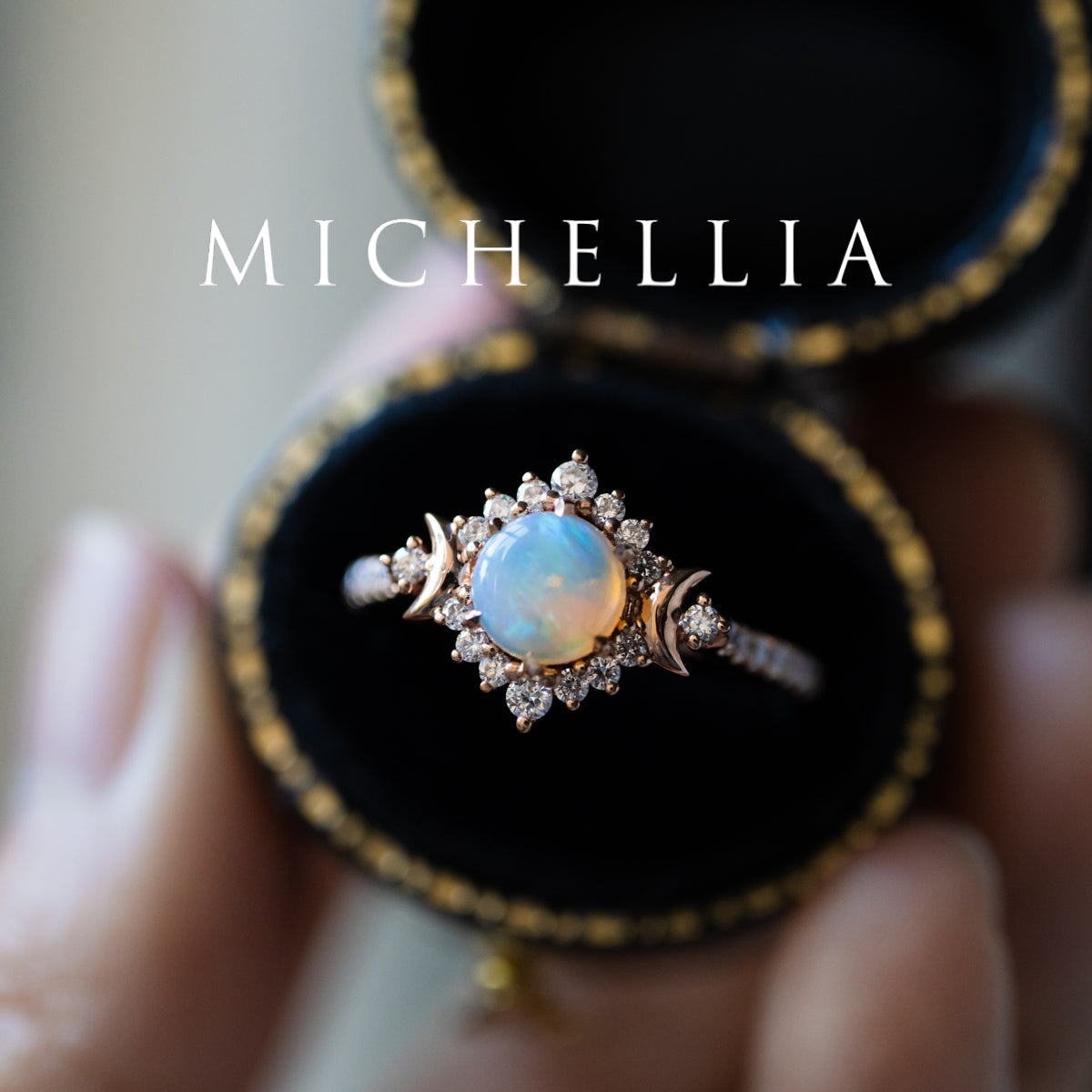 [Selene] Moon Goddess Australian Opal Engagement Ring, 18K Rose Gold - One of A Kind & Ready-to-Ship