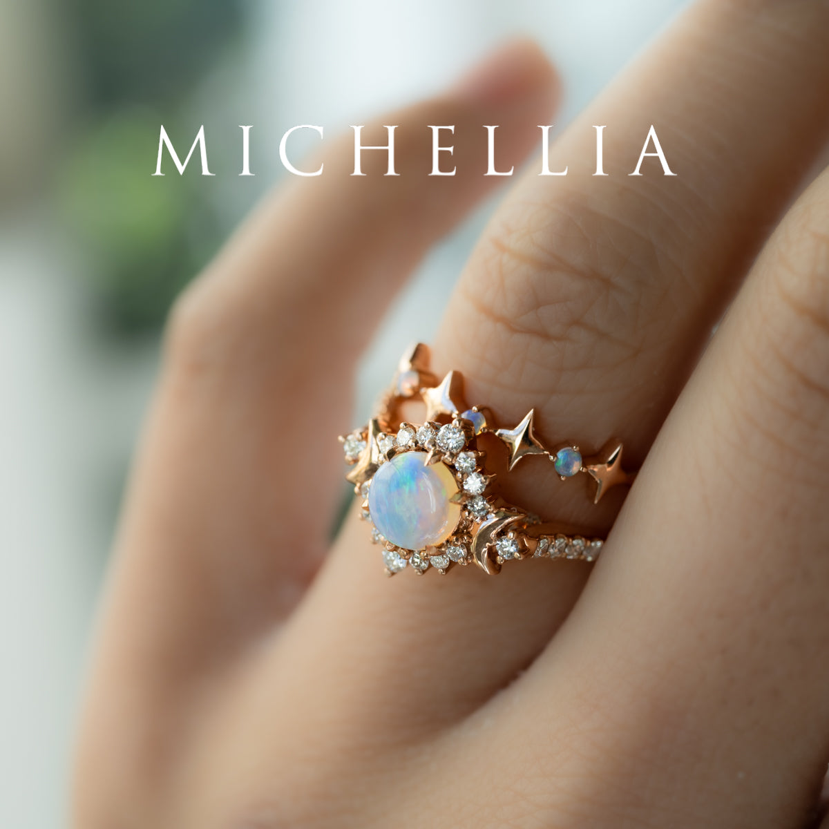 [Selene] Moon Goddess Australian Opal Engagement Ring, 18K Rose Gold - One of A Kind & Ready-to-Ship