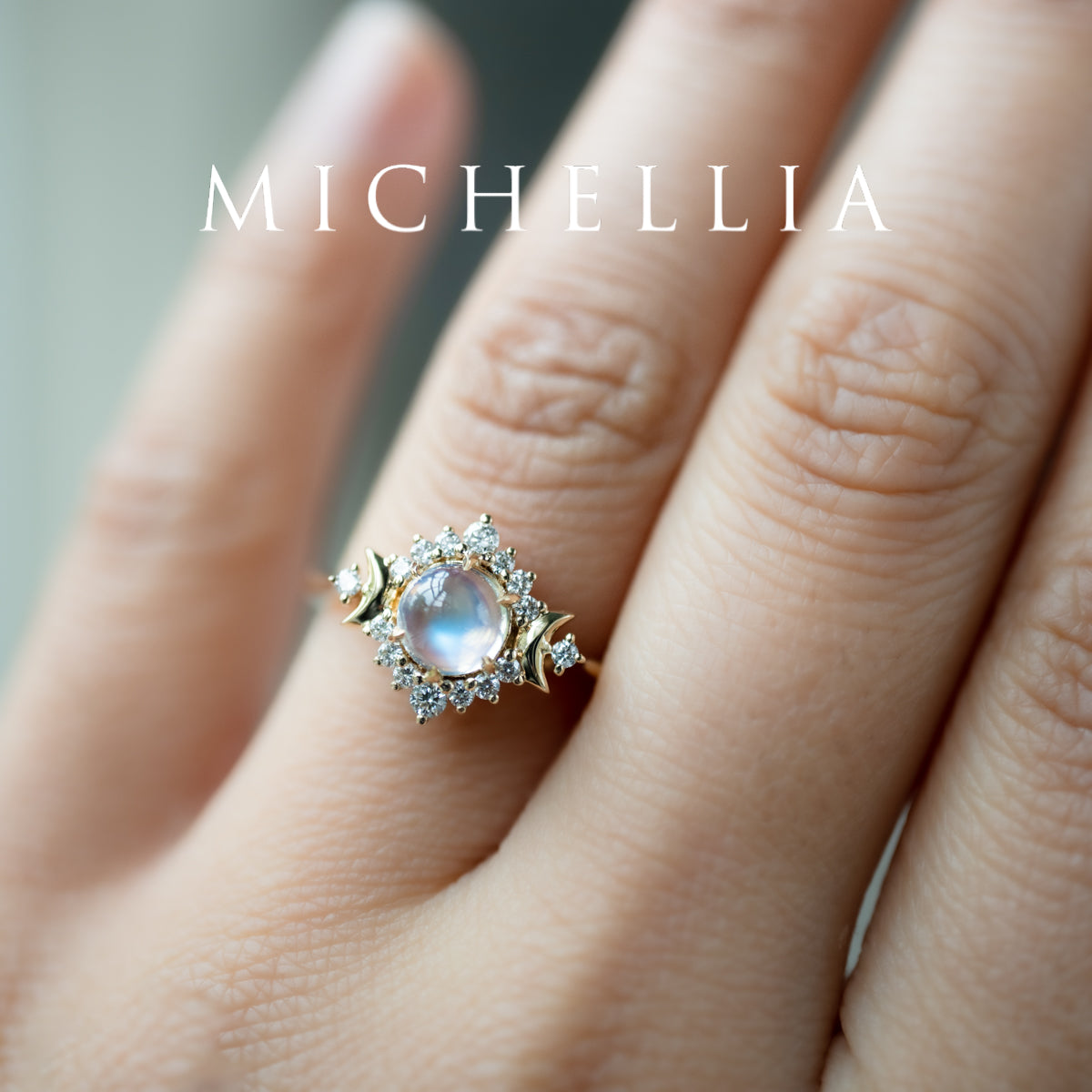 [Selene] Moon Goddess Engagement Ring in Moonstone