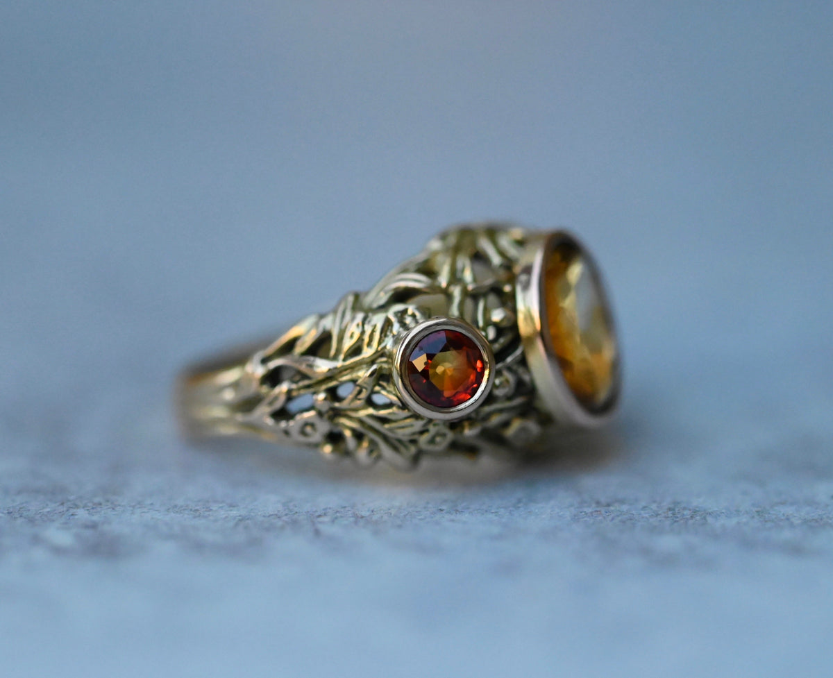 14k Gold Domed Floral Gemstone Ring Setting - Made To Order
