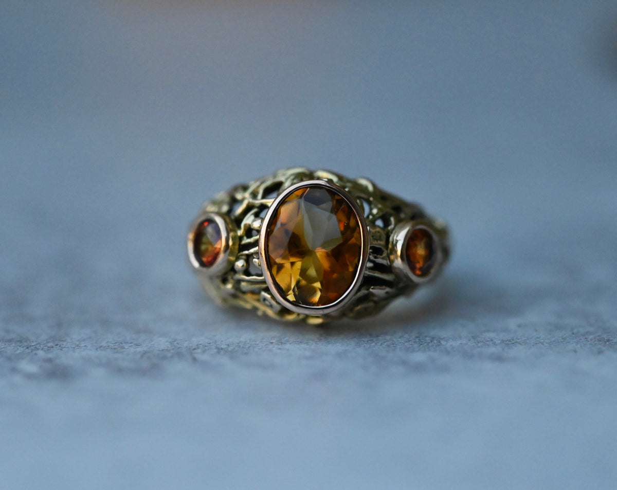 14k Gold Domed Floral Gemstone Ring Setting - Made To Order